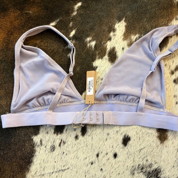 SKIMS Pointelle Cotton Rib Plunge Bralette Logo Size Large NWT Lavender Purple - Picture 3 of 6